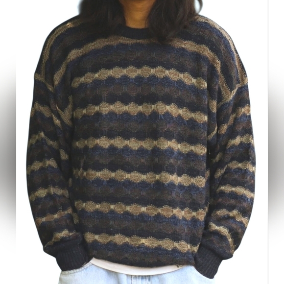 None Other - Striped Knit Muted Colored Grandpa Sweater